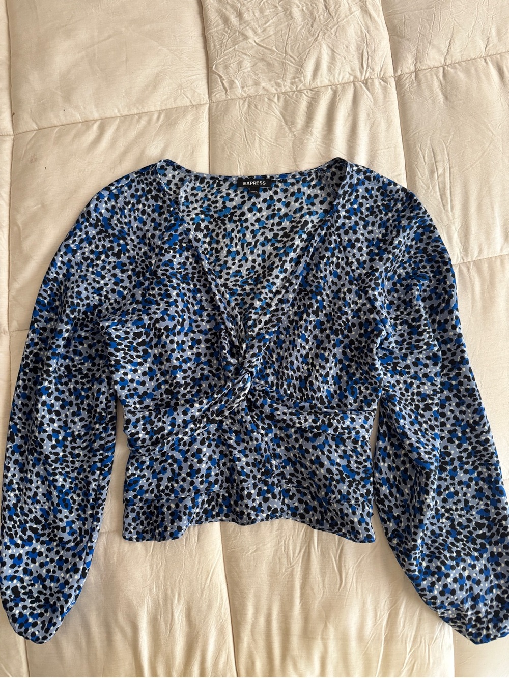 Express Blue Multi Dotted Twist-Front Blouse